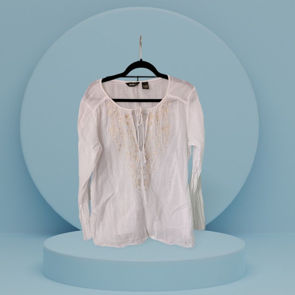 Eddie Bauer - XL - Sheer - 100% Cotton - Peasant Blouse Tunic